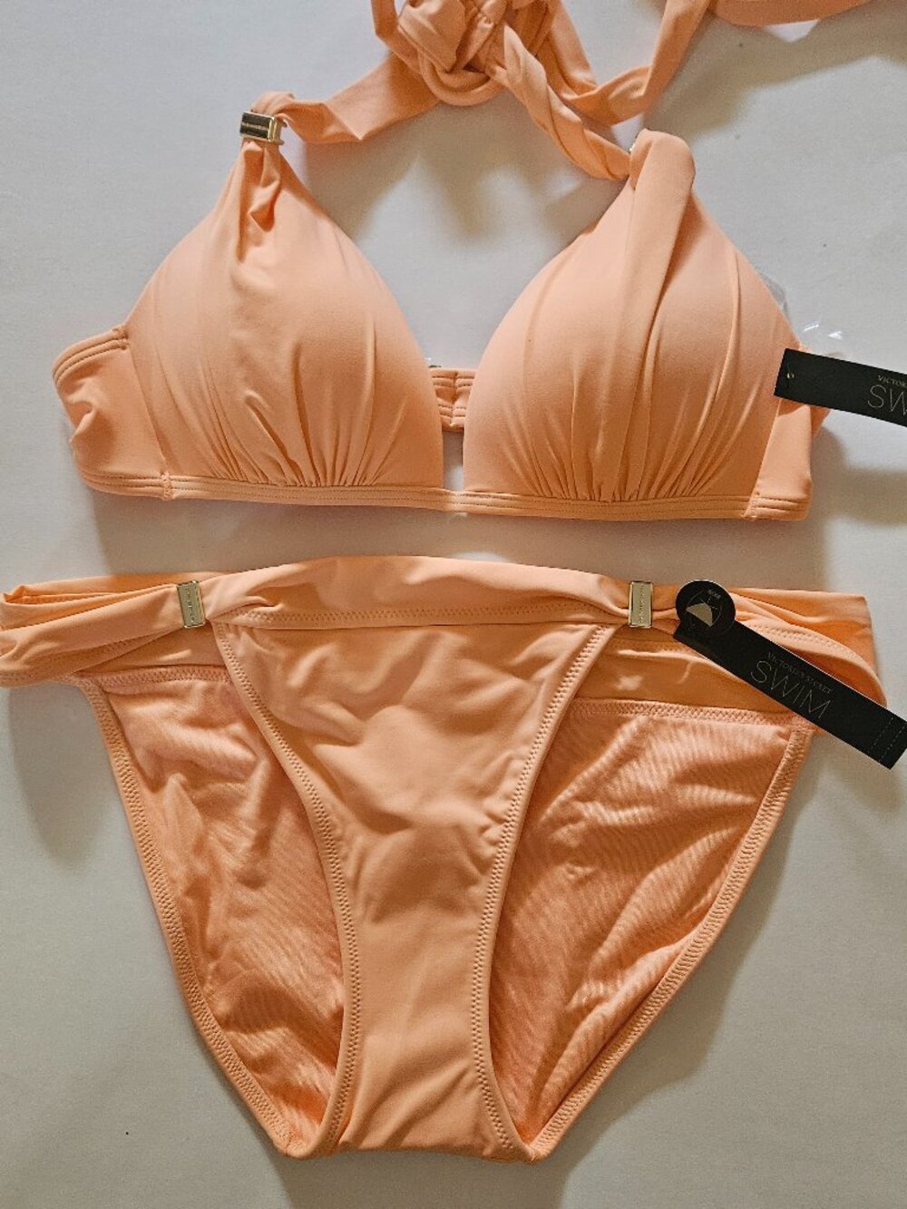 Victoria's Secret Harlow Push-Up Bikini top & bottom sz Small Sunlit Apricot NWT
